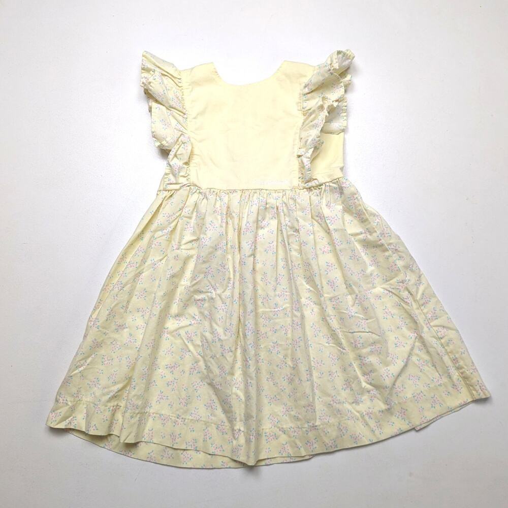 Vintage Oshkosh Bgosh Dress Girls Size 6 Yellow Floral Flutter Pinafore